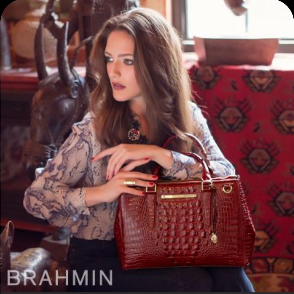 NEW! Brahmin Lincoln Pecan Melbourne Genuine Croc Embossed Leather Satchel Bag